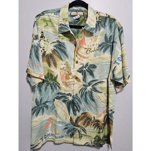 Men's Relax by Tommy Bahama SS Size M 100% Silk Button Down Party Cruise Vaca - Picture 1 of 13